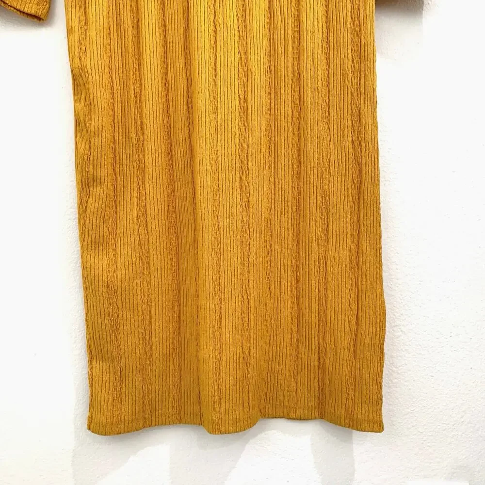 Free People FP Beach Midi Dress sz XS Collared Gold Yellow Long Sleeve *FLAW